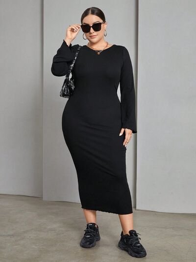 Plus Size Lace-Up Round Neck Wrap Dress |1mrk.com