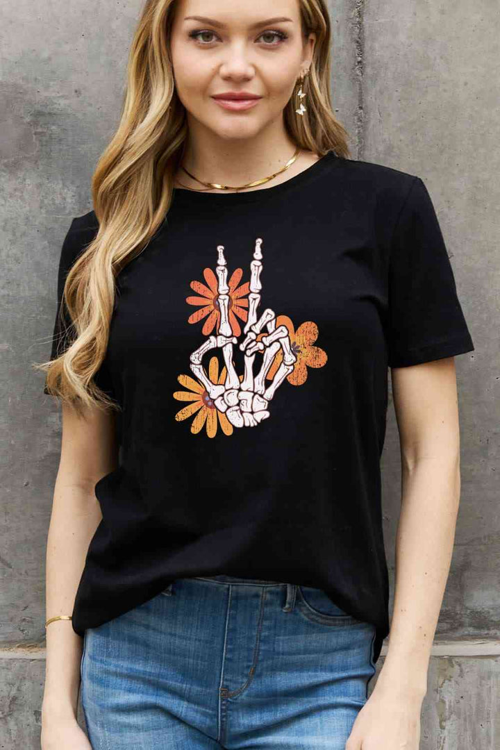 Simply Love Full Size Skeleton Hand Graphic Cotton Tee | 1mrk.com