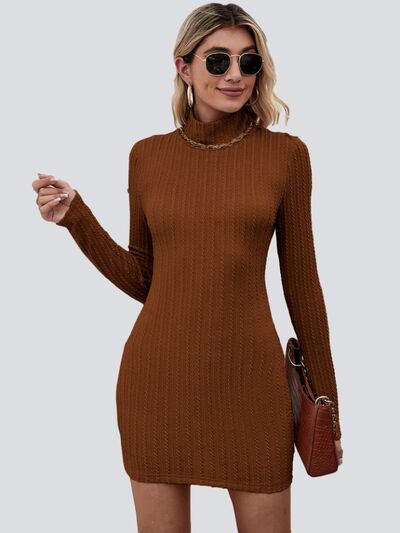 Cutout Mock Neck Long Sleeve Wrap Dress |1mrk.com