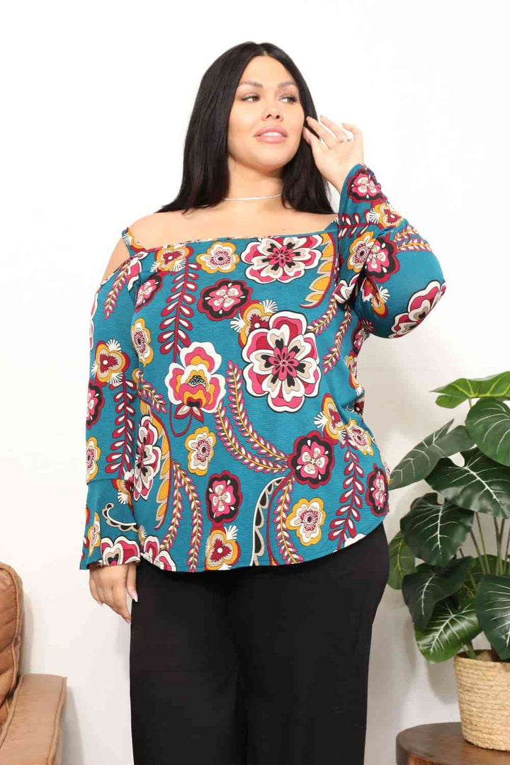 Sew In Love Full Size Floral Cold Shoulder Blouse | 1mrk.com