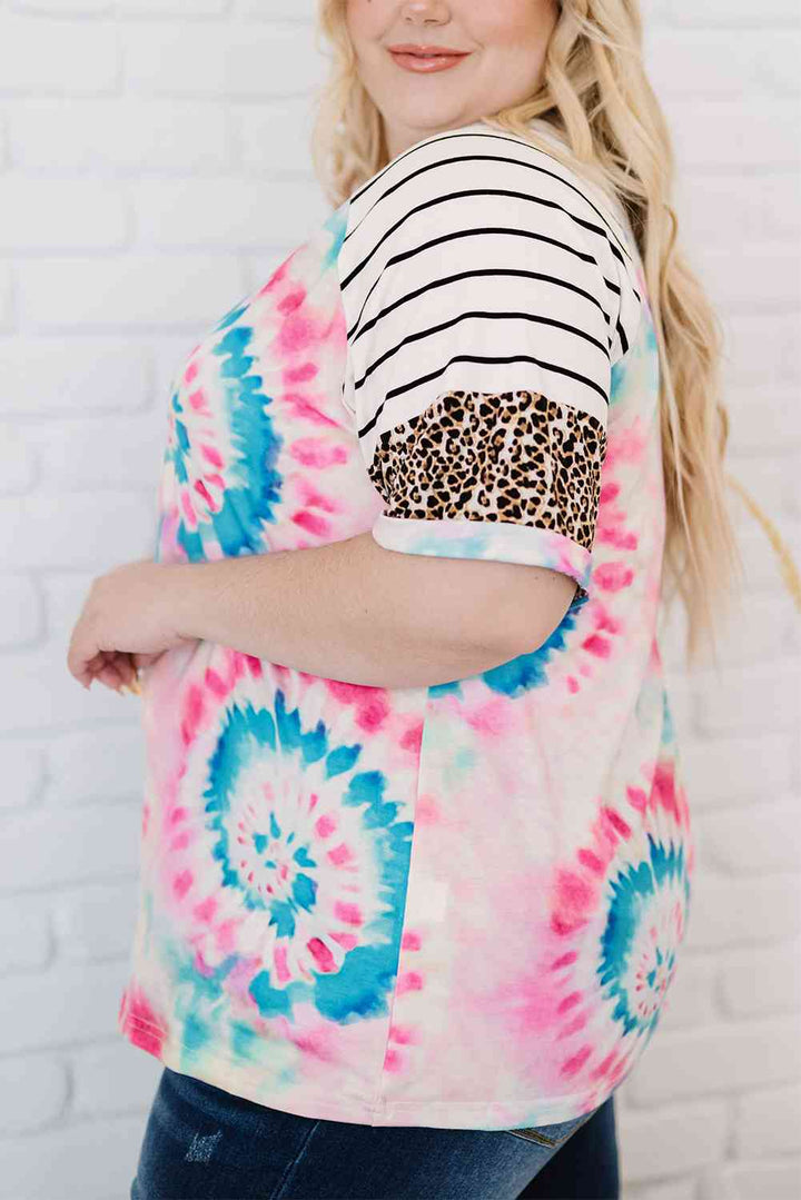 Plus Size Tie-Dye Mixed Print Raglan Sleeve T-Shirt | 1mrk.com