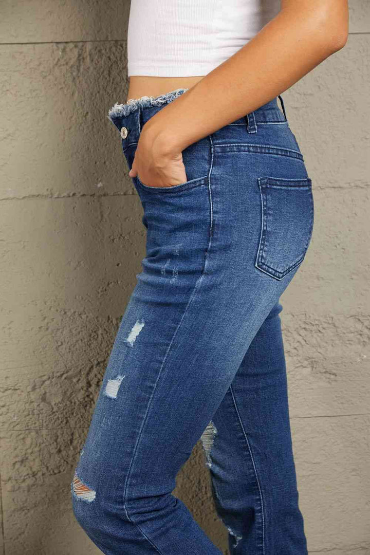 Baeful High Waist Distressed Raw Hem Jeans | 1mrk.com