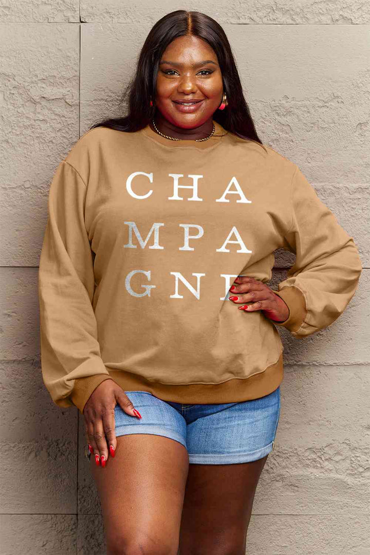 Simply Love Full Size CHAMPAGNE Graphic Long Sleeve Sweatshirt |1mrk.com