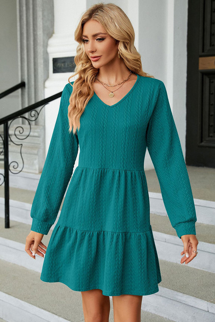 V-Neck Long Sleeve Mini Dress | Trendsi