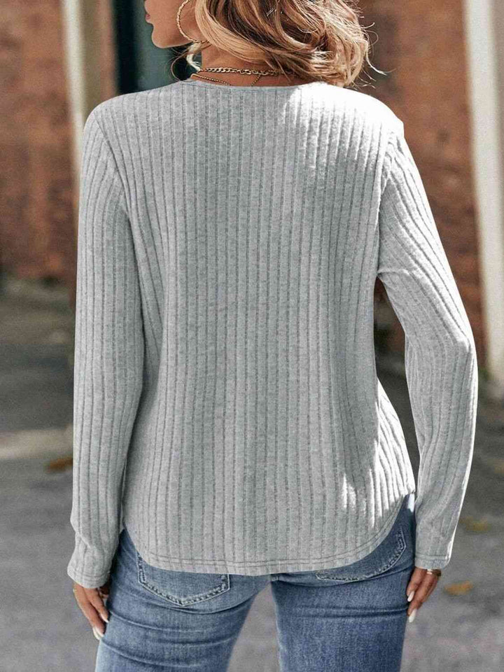 Round Neck Ribbed Long Sleeve T-Shirt | 1mrk.com