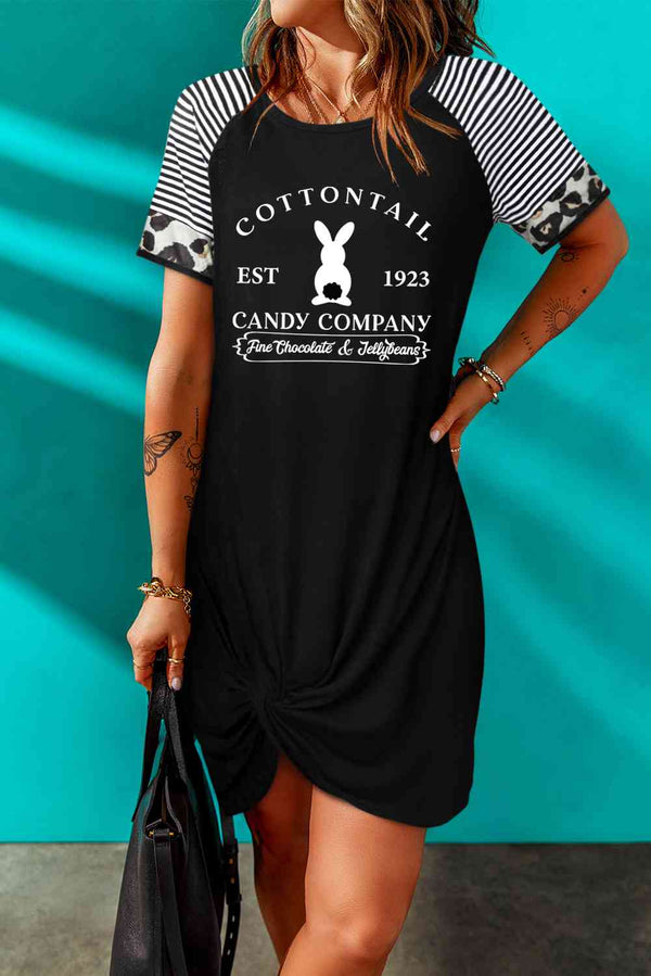 Easter Letter Graphic Mixed Print Twisted T-Shirt Dress | 1mrk.com
