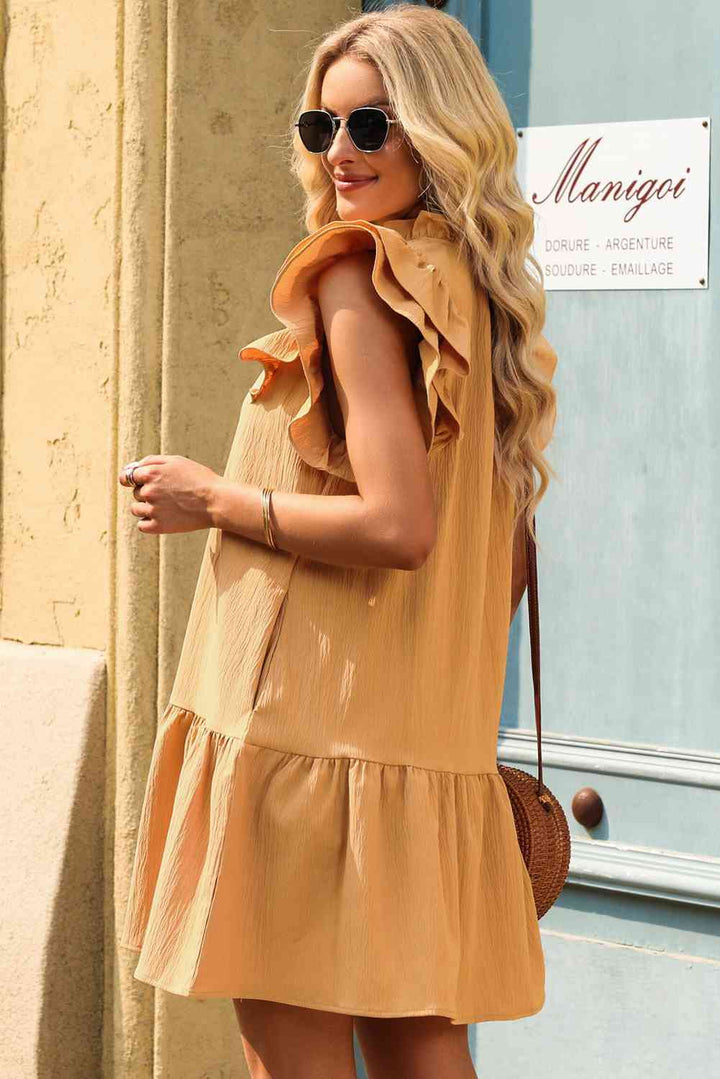 Ruffle Shoulder Tie-Neck Tiered Dress |1mrk.com