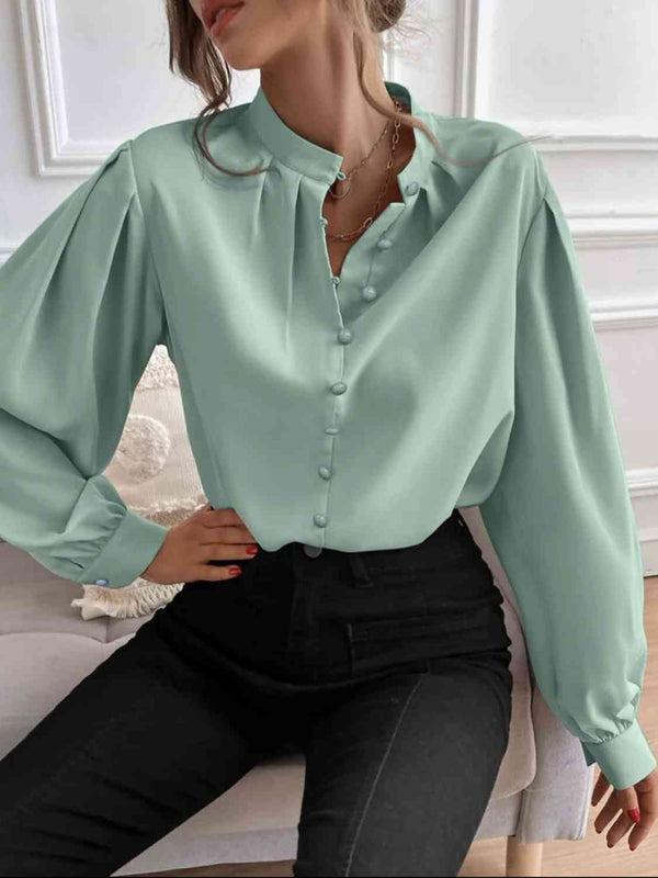 Mock Neck Button Front Shirt | 1mrk.com