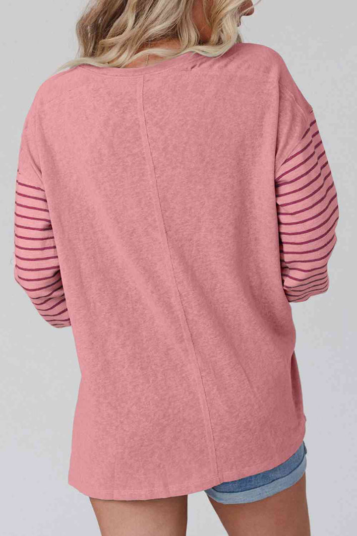 Striped Round Neck Long Sleeve T-Shirt | 1mrk.com