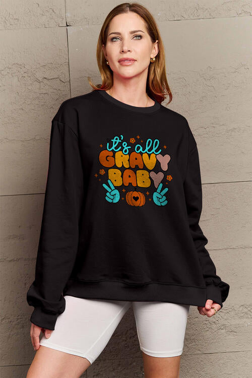 Simply Love Full Size IT'S ALL GRAVY BABY Long Sleeve Sweatshirt |1mrk.com