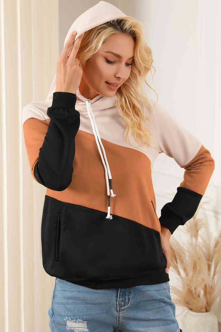 Color Block Drawstring Hoodie with Pockets | 1mrk.com