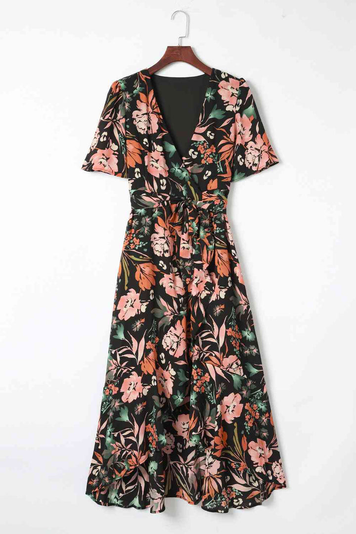 Floral Surplice Neck Dress |1mrk.com