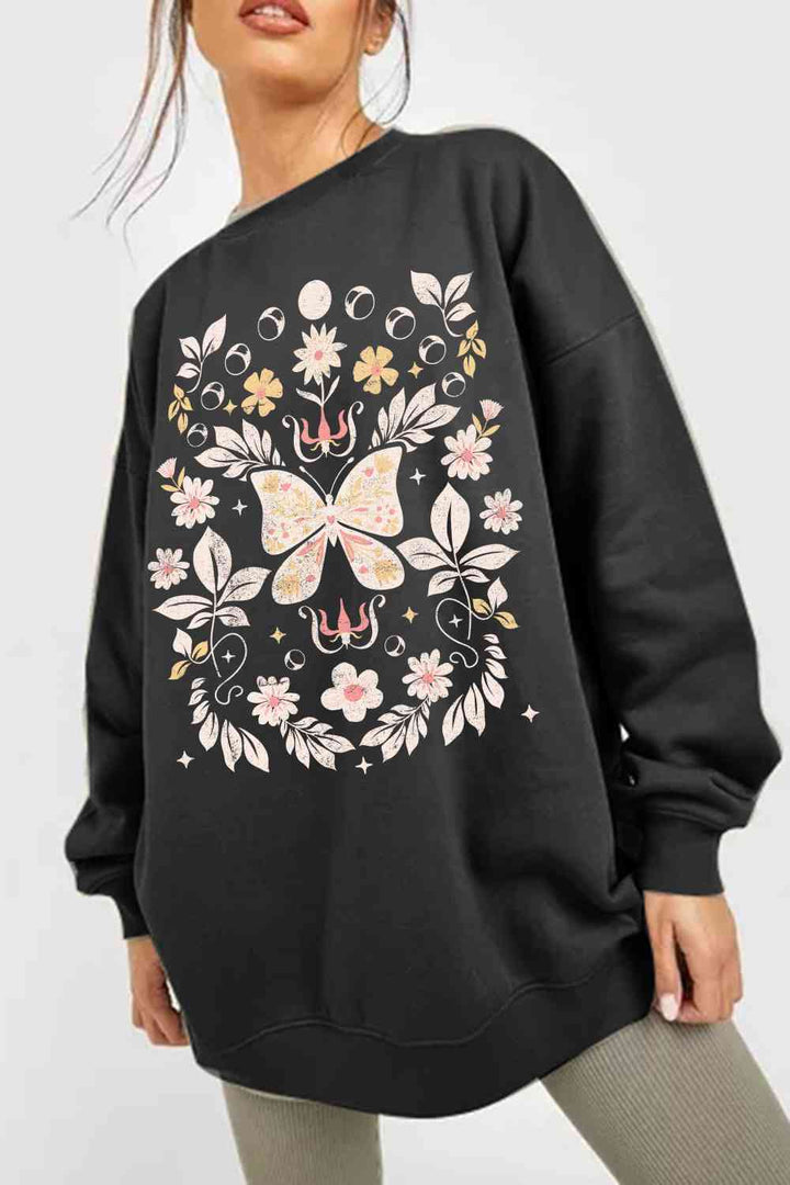 Simply Love Simply Love Full Size Flower and Butterfly Graphic Sweatshirt |1mrk.com