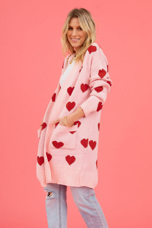 Heart Graphic Open Front Cardigan with Pockets |1mrk.com