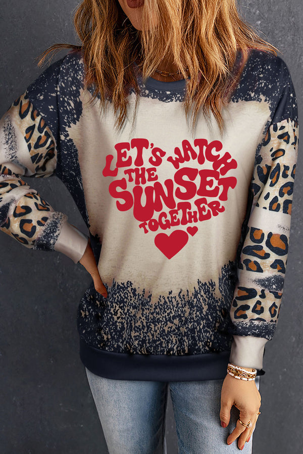 LET'S WATCH THE SUNSET TOGETHER Leopard Round Neck Sweatshirt | Trendsi