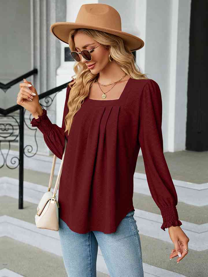 Square Neck Puff Sleeve Blouse | 1mrk.com