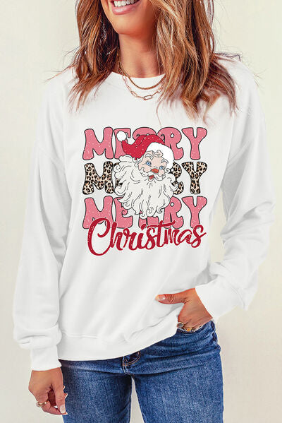 MERRY CHRISTMAS Round Neck Dropped Shoulder Sweatshirt | Trendsi