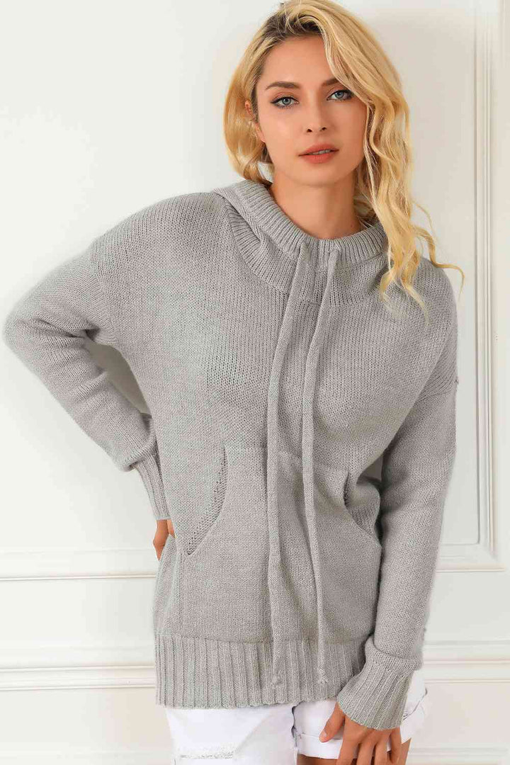 Drawstring Hooded Sweater with Pocket |1mrk.com