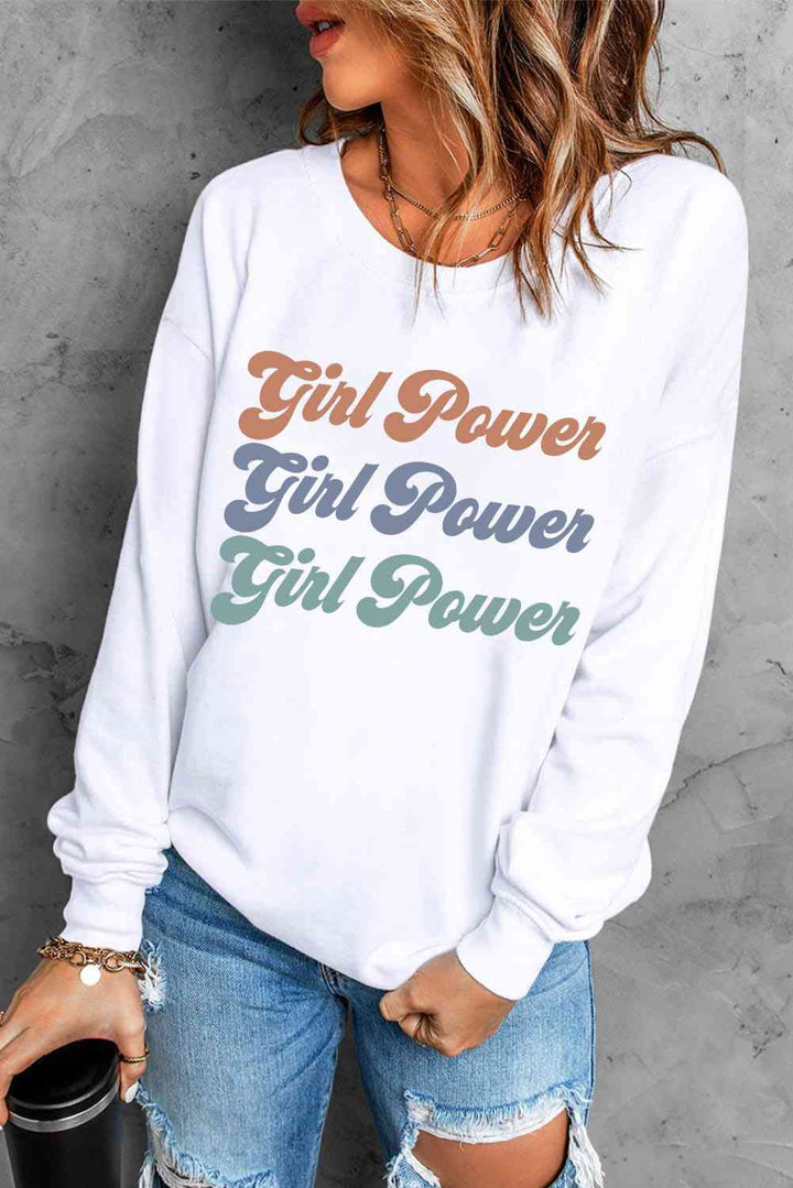 GIRL POWER Graphic Dropped Shoulder Sweatshirt |1mrk.com