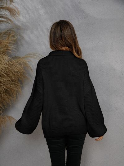 Half Zip Dropped Shoulder Sweater |1mrk.com