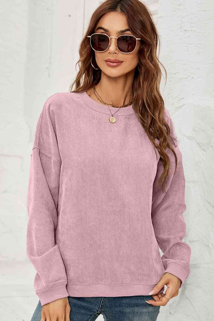 Dropped Shoulder Round Neck Sweatshirt |1mrk.com