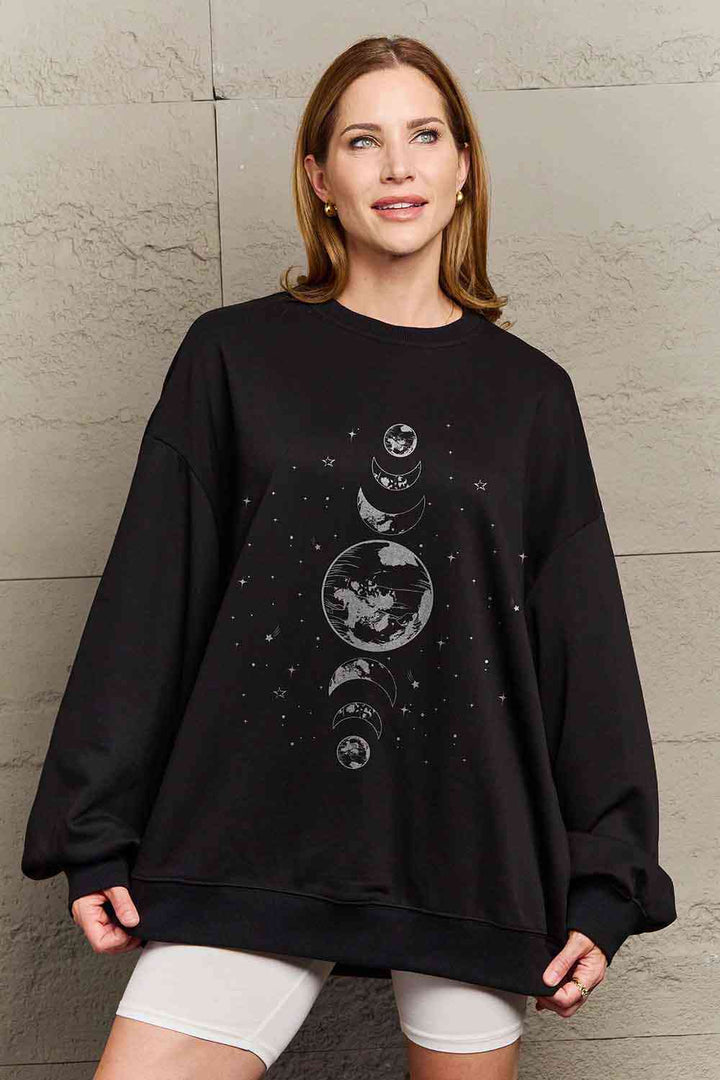 Simply Love Full Size Earth & Moon Graphic Sweatshirt |1mrk.com