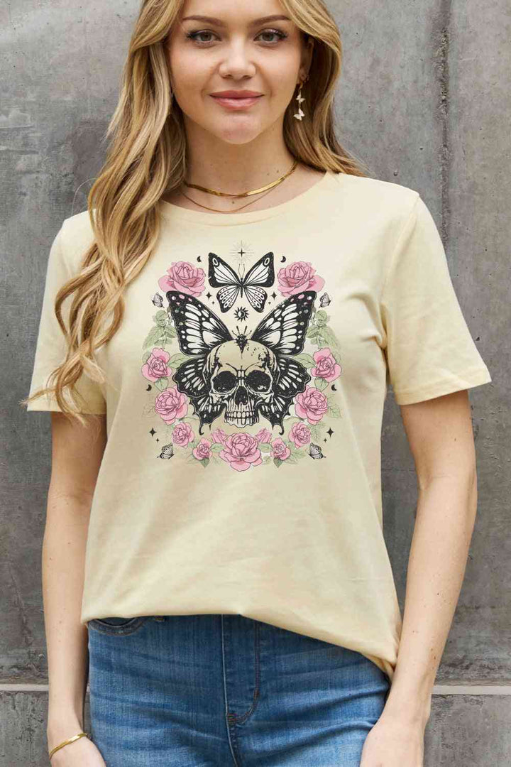 Simply Love Simply Love Full Size Skull & Butterfly Graphic Cotton Tee | 1mrk.com