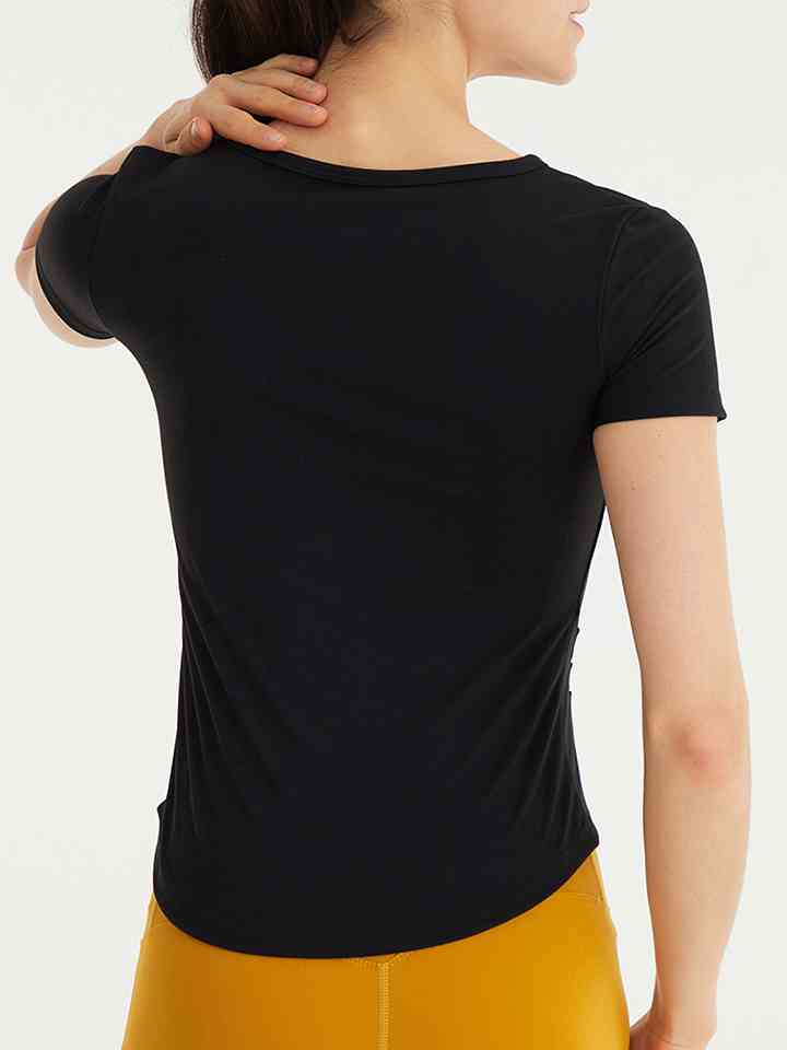 Notched Neck Short Sleeve Active Top | 1mrk.com