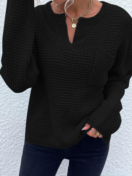 Notched Long Sleeve Sweater |1mrk.com