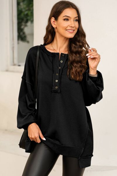 Buttoned Dropped Shoulder Sweatshirt |1mrk.com