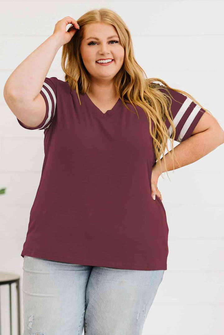 Plus Size Striped V-Neck Tee Shirt | 1mrk.com