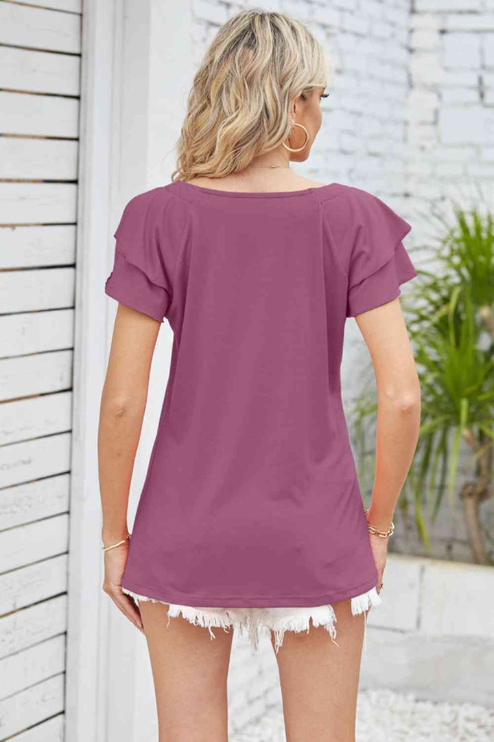 Square Neck Flutter Sleeve Top | 1mrk.com