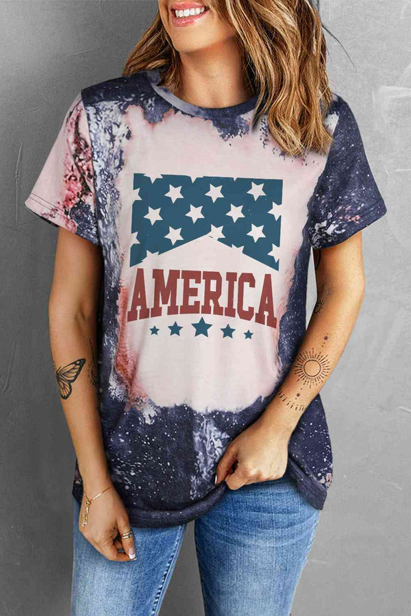 Printed AMERICA Graphic Round Neck Short Sleeve Tee | 1mrk.com