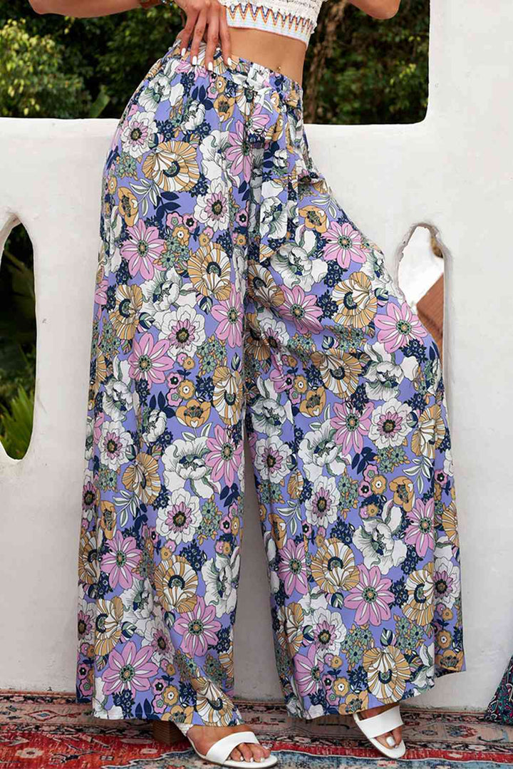 Floral Tie Belt Wide Leg Pants | 1mrk.com