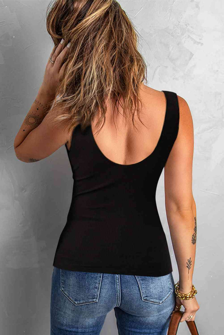 Plunge Ribbed Lace Trim Tank Top | 1mrk.com