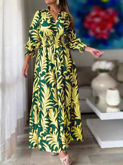 Printed Flounce Sleeve Maxi Dress | Trendsi