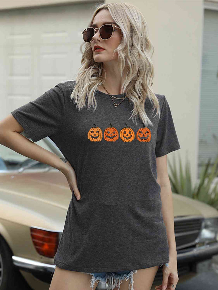 Full Size Round Neck Short Sleeve Jack-O'-Lantern Graphic T-Shirt | 1mrk.com