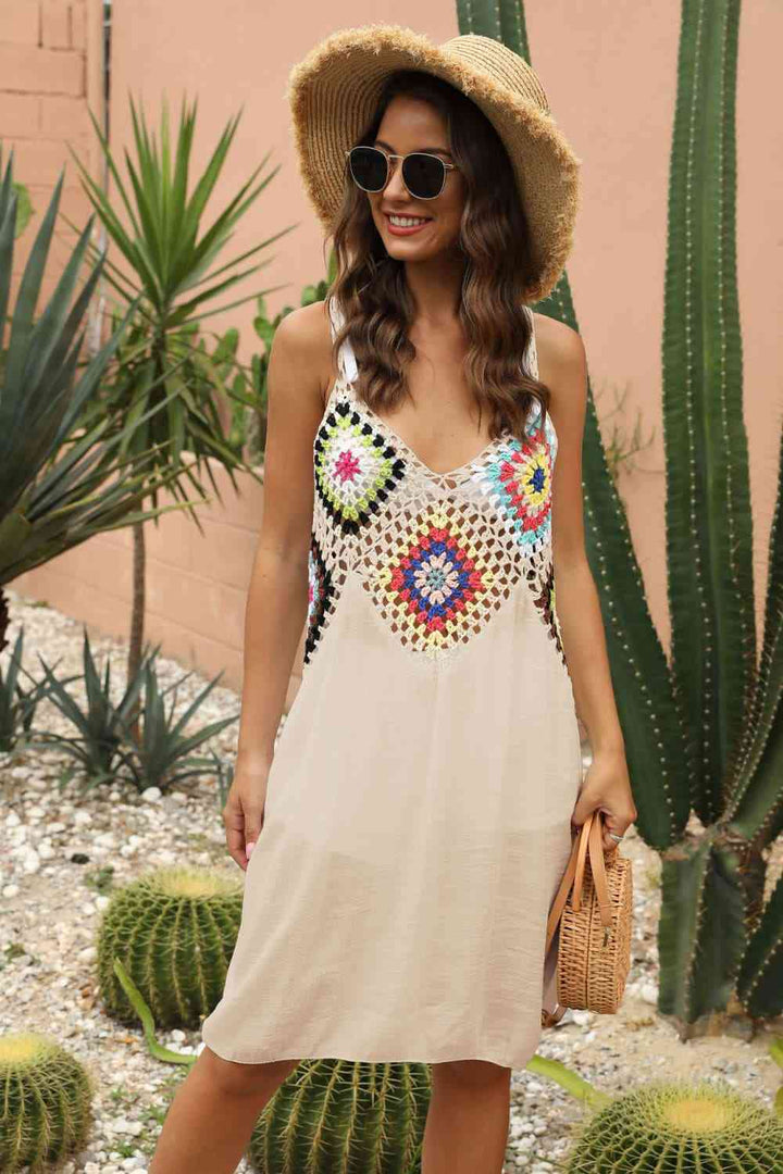 Openwork Sleeveless Embroidery Dress |1mrk.com