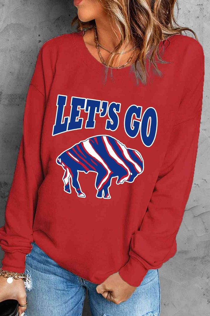 LET'S GO Graphic Round Neck Sweatshirt |1mrk.com