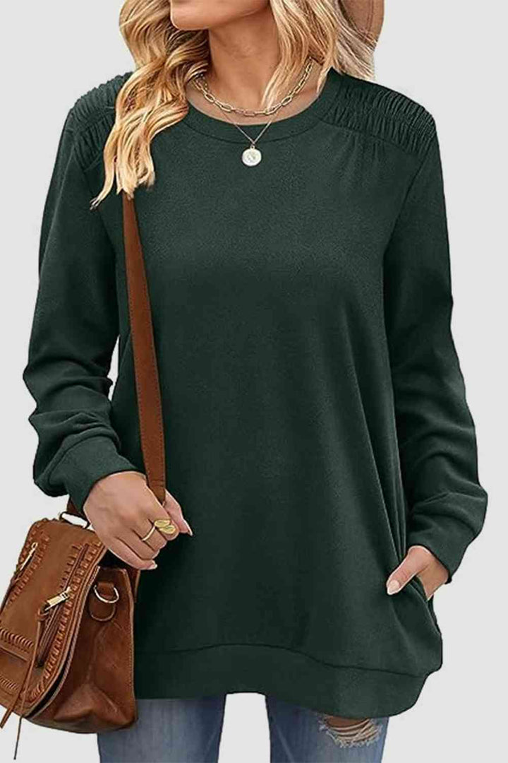 Ruched Round Neck Sweatshirt | 1mrk.com