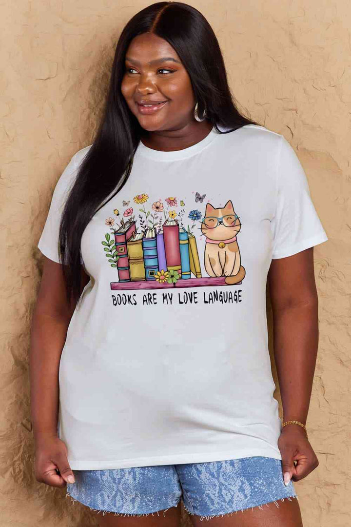 Simply Love Full Size BOOKS ARE MY LOVE LANGUAGE Graphic Cotton Tee | 1mrk.com