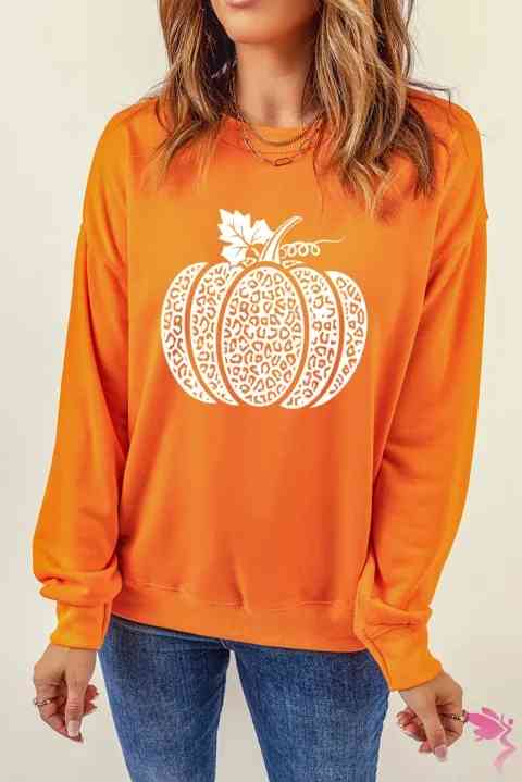 Round Neck Dropped Shoulder Pumpkin Graphic Sweatshirt |1mrk.com