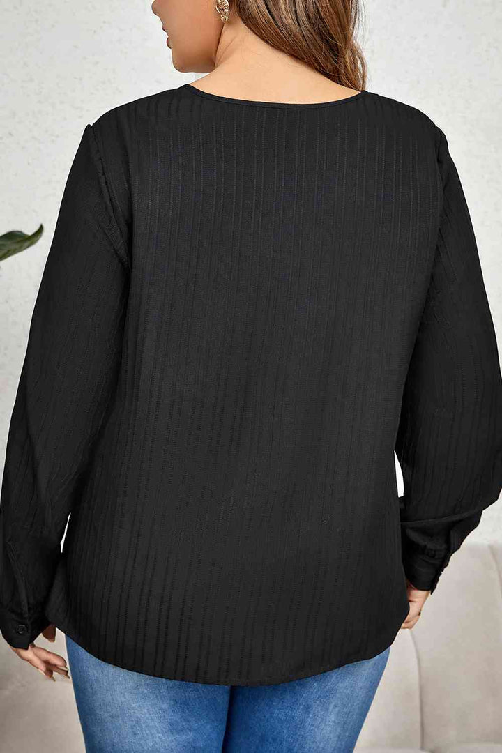 Plus Size Contrast Asymmetrical Long Sleeve Top | 1mrk.com