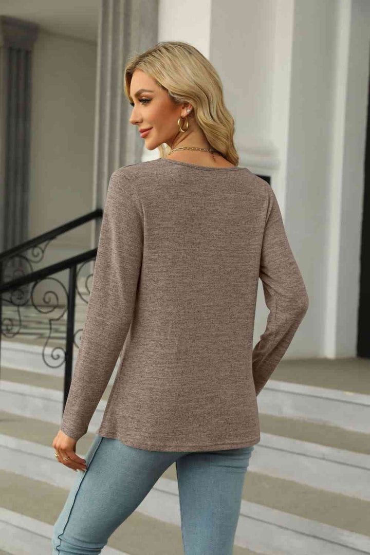 Square Neck Long Sleeve Slit T-Shirt | 1mrk.com