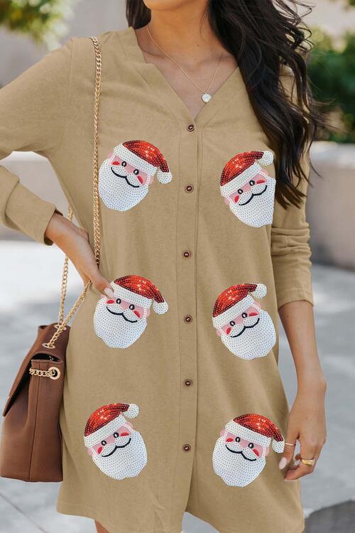 Sequin Santa Button Up Long Sleeve Cardigan | 1mrk.com