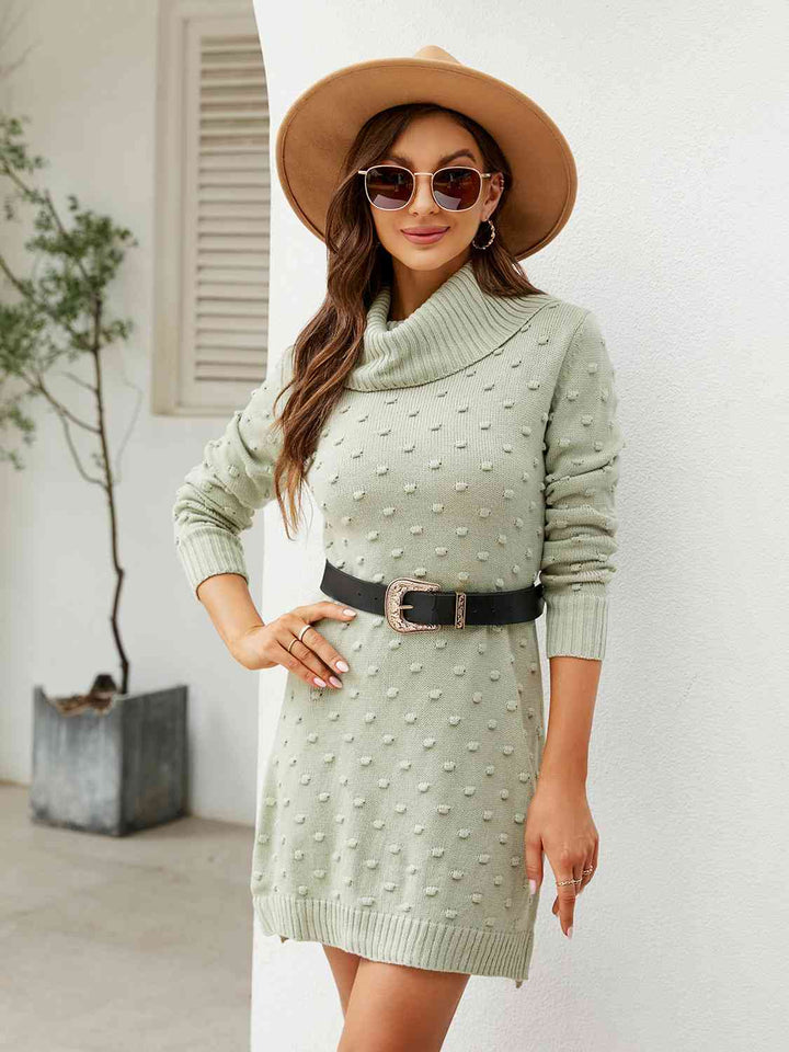 Turtleneck Long Sleeve Slit Sweater Dress | 1mrk.com