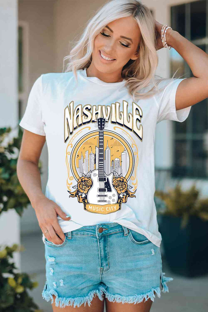 NASHVILLE MUSIC CITY Round Neck Tee Shirt | 1mrk.com