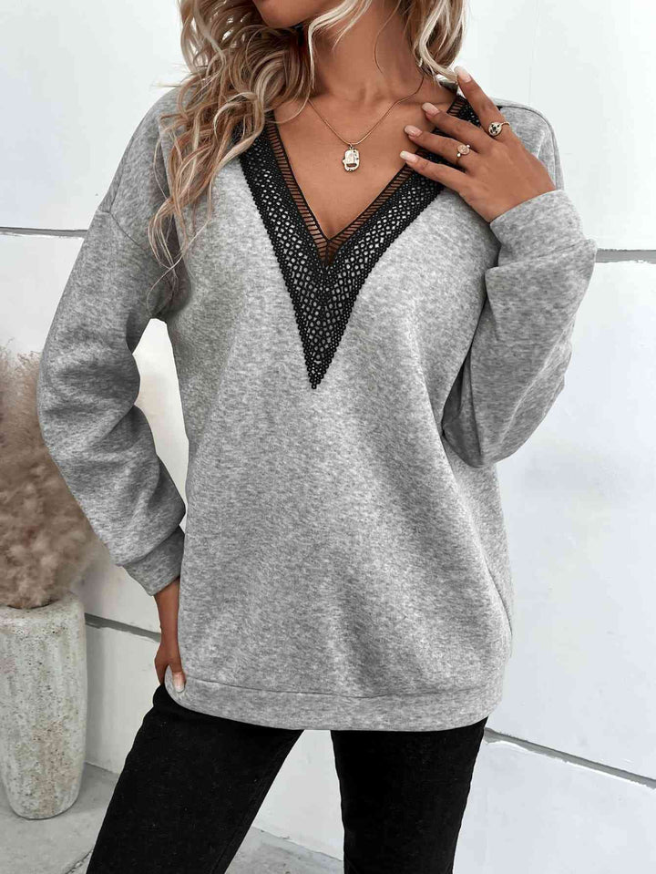 V-Neck Dropped Shoulder Sweatshirt |1mrk.com