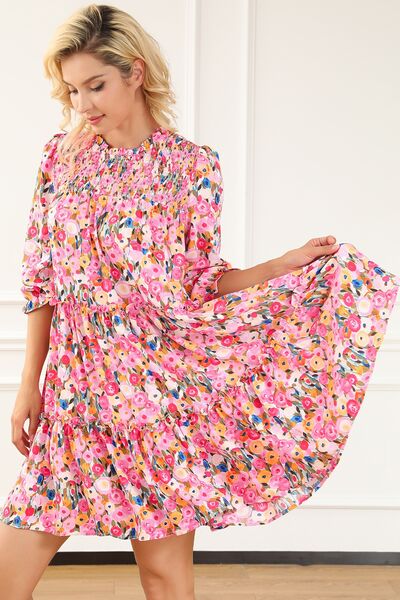 Floral Smocked Flounce Sleeve Mini Dress |1mrk.com