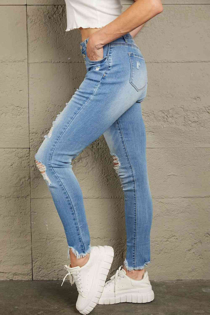 Baeful Button Front Frayed Ankle Skinny Jeans |1mrk.com